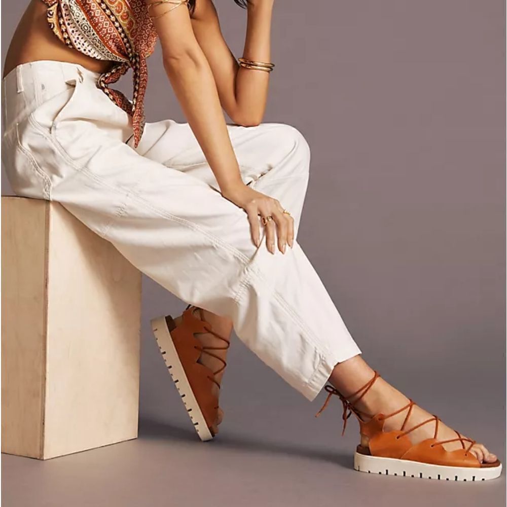 Anthropologie Pilcro Tie-Up Gladiator Sport Sandals In Orange Size 7 (EU 37) NIB